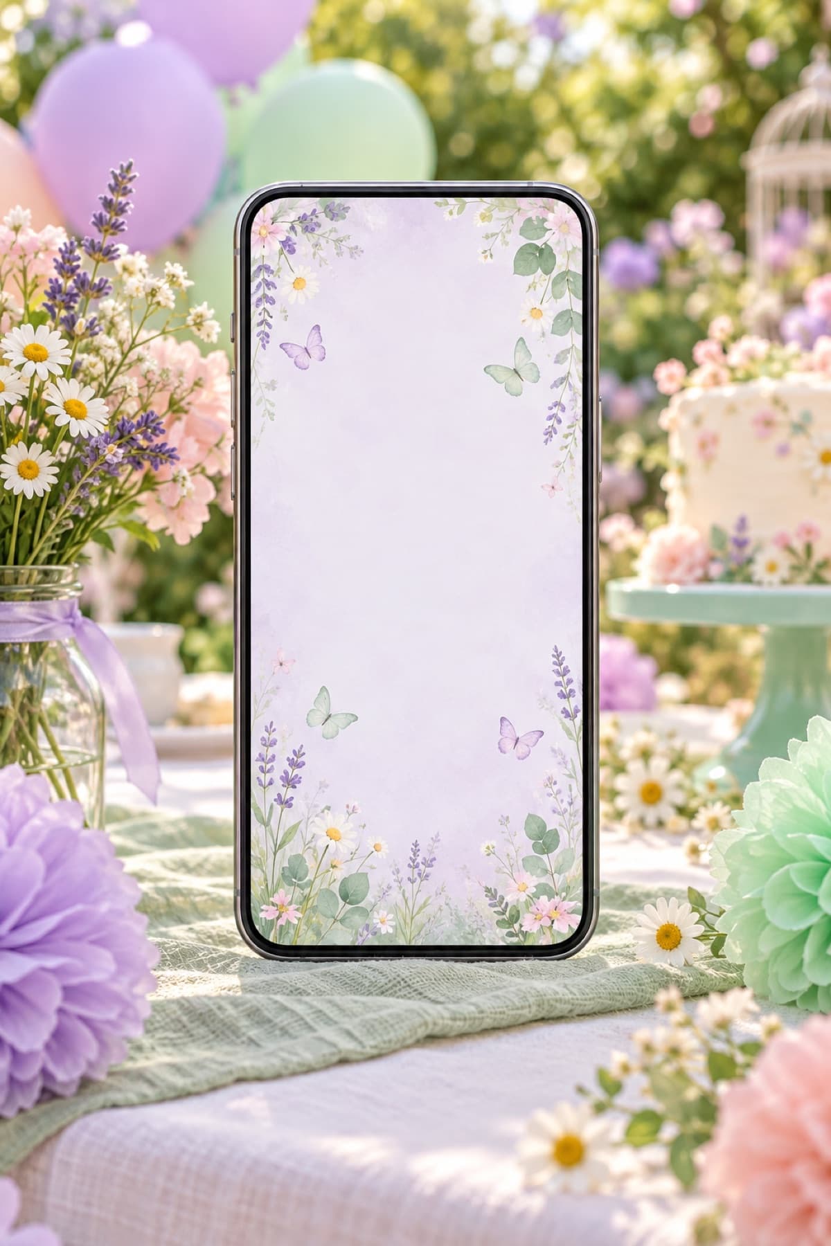 Pastel Bahçe gerçekçi dijital davetiye önizlemesi